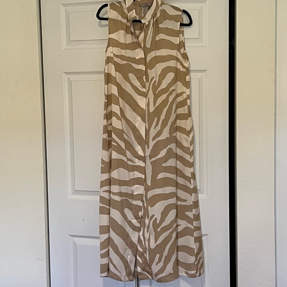 H&M zebra print midi button down dress